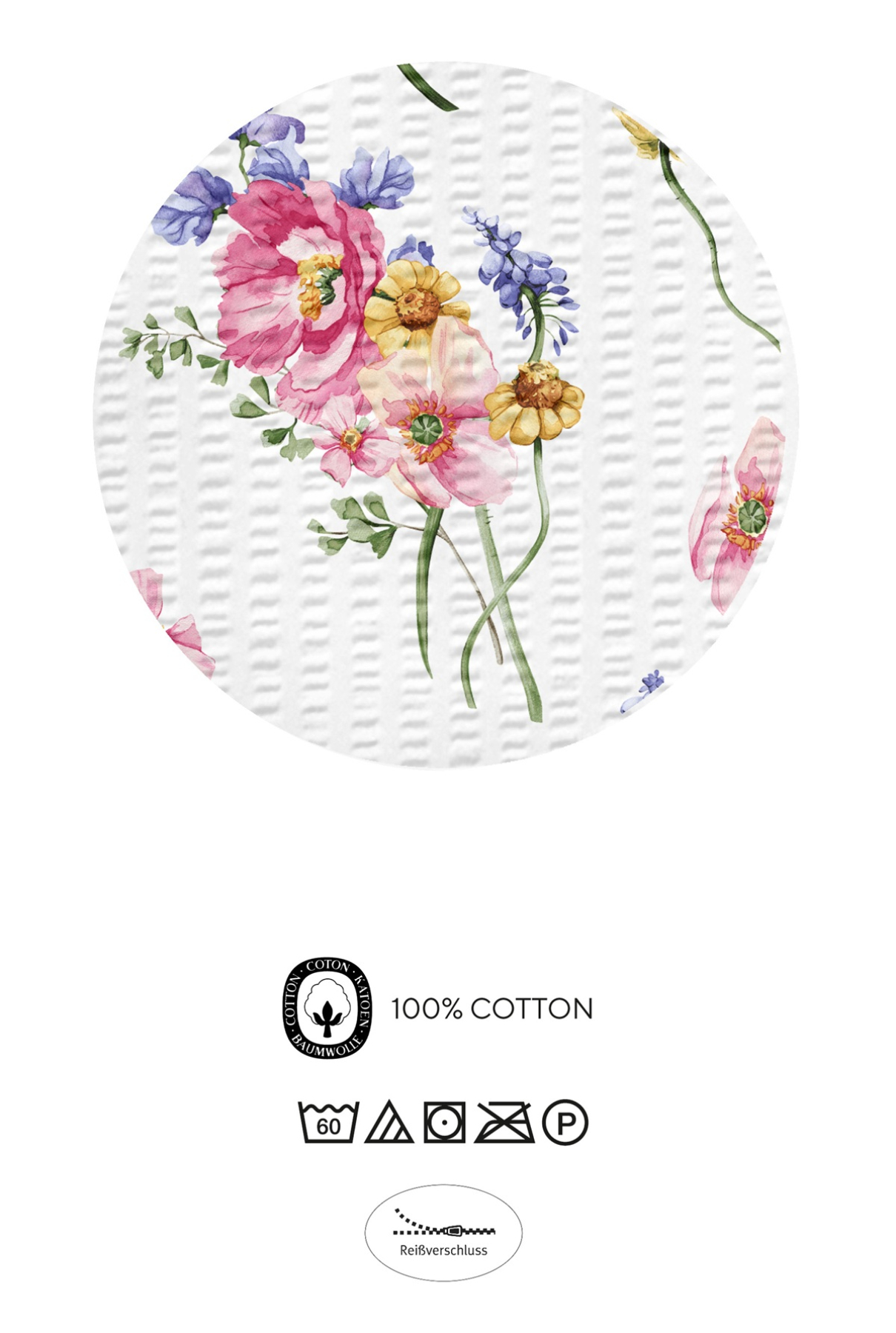 Biberna Seersucker Bettwäsche 'Blumen' 135 x 200 cm Bunt