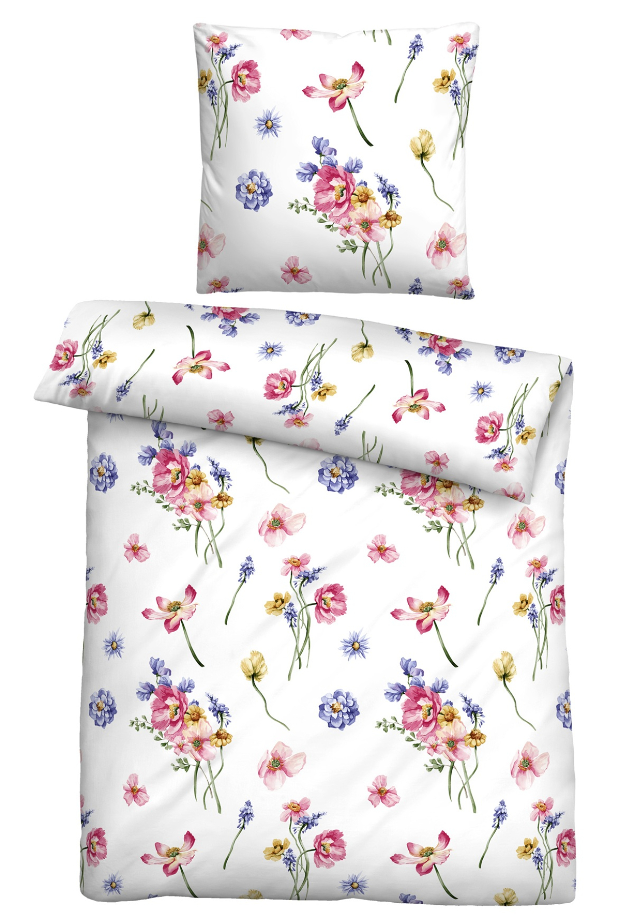 Biberna Seersucker Bettwäsche 'Blumen' 135 x 200 cm Bunt