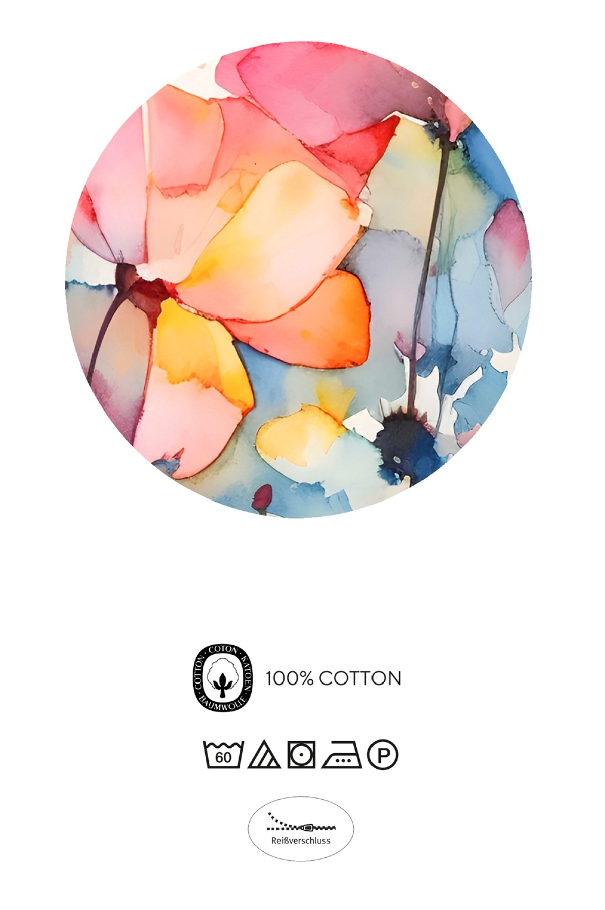 Biberna Tencel Bettwäsche 'Aquarell Blumen' 135 x 200 cm Taubenblau