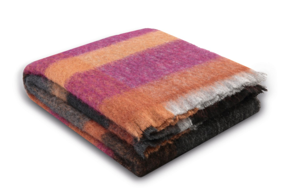 Biederlack Fransenplaid 'Mohair Look' 130 x 190 cm Anthrazit - Violett