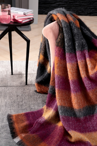 Biederlack Fransenplaid 'Mohair Look' 130 x 190 cm Anthrazit - Violett