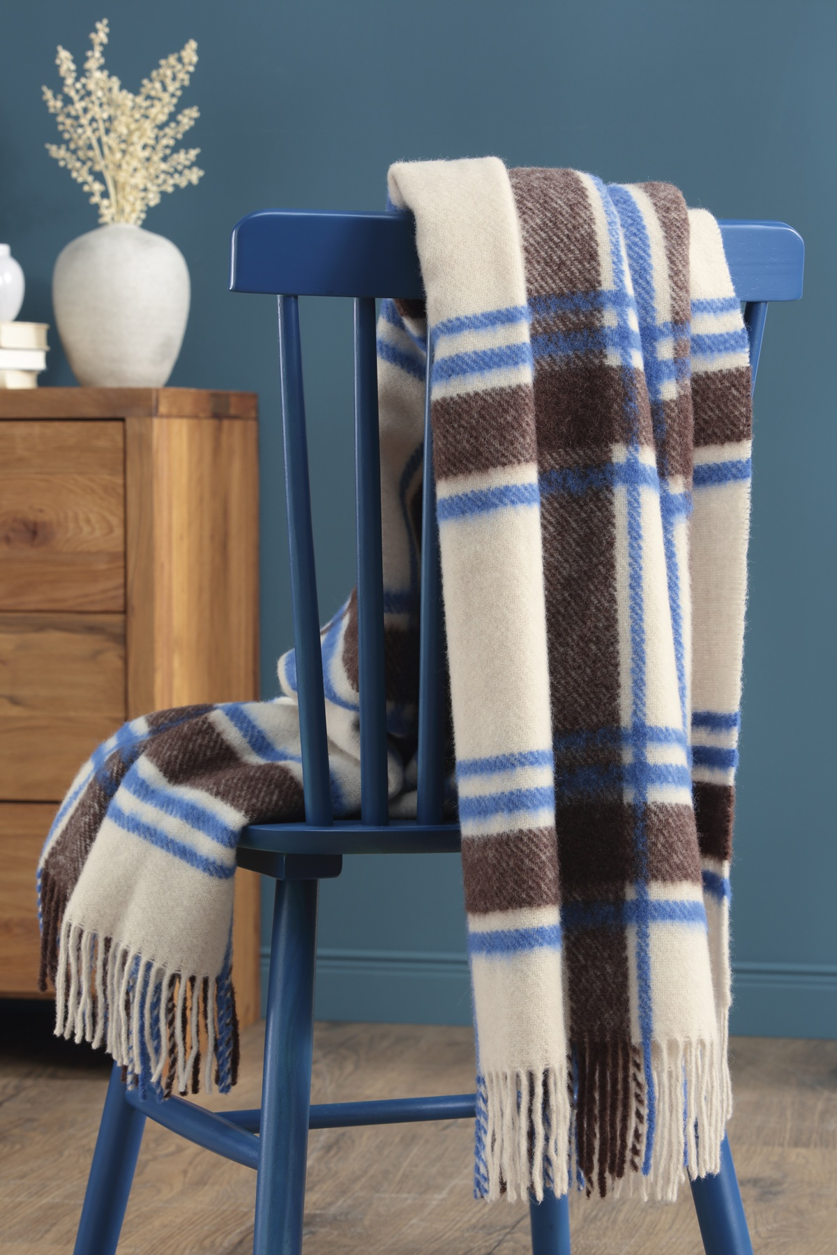 Biederlack Fransenplaid mit Alpaka 'Arctic Check' 130 x 170 cm Beige