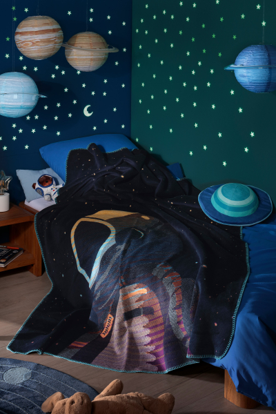 Biederlack Kinderdecke 'Astronaut' 150 x 200 cm Blau
