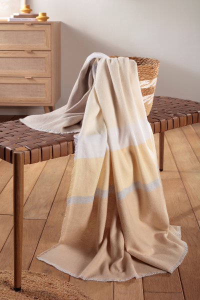 Biederlack Fransenplaid 'Sand Stripe' 130 x 170 cm Beige