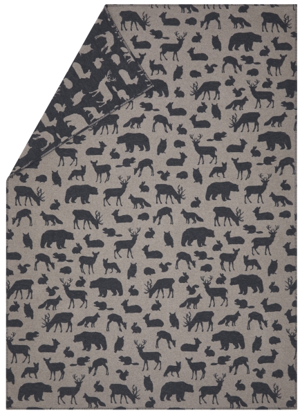 David Fussenegger Wohndecke Luca 'Waldtiere' 140 x 200 cm Rauch - Beige