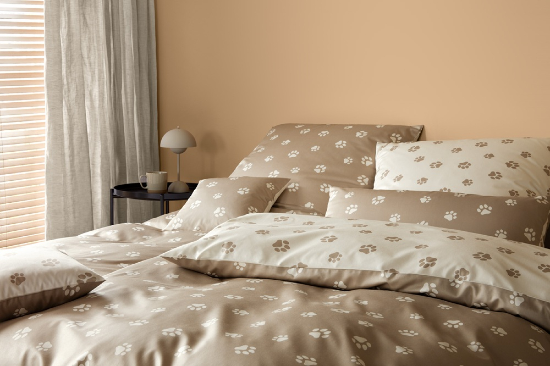 elegante Mako-Satin Bettwäsche 'Paws' 135 x 200 cm Natur - Beige
