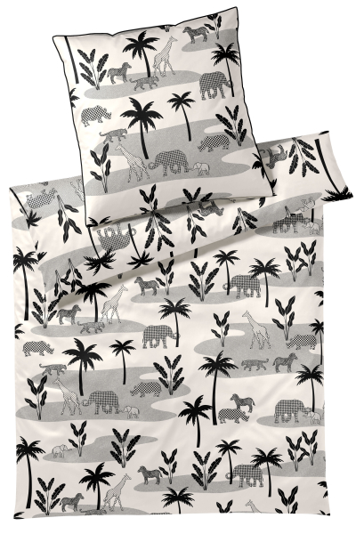 elegante Mako-Satin Bettwäsche 'Jungle Graphic' 135 x 200 cm Schwarz - Sand