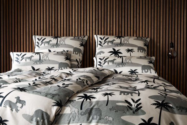 elegante Mako-Satin Bettwäsche 'Jungle Graphic' 135 x 200 cm Schwarz - Sand