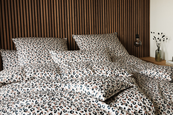 elegante Mako-Satin Bettwäsche 'Leolook' 135 x 200 cm Schwarz - Sand