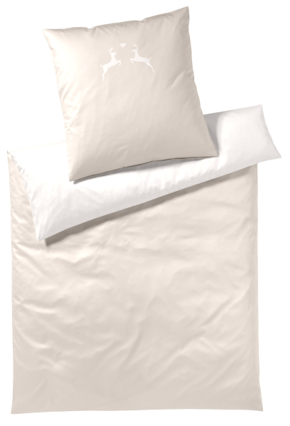 elegante Soft- Flanell Bettwäsche Alpenchic 'Hirsche' 135 x 200 cm Natur