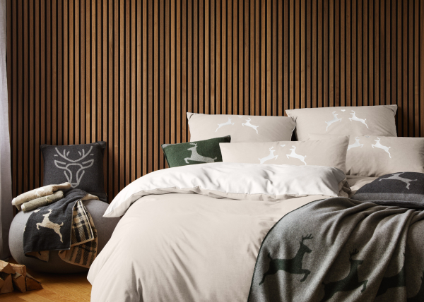 elegante Soft- Flanell Bettwäsche Alpenchic 'Hirsche' 135 x 200 cm Natur