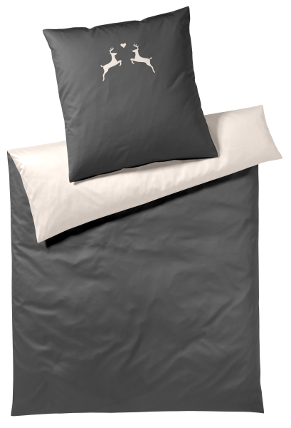 elegante Soft- Flanell Bettwäsche Alpenchic 'Hirsche' 135 x 200 cm Graphit