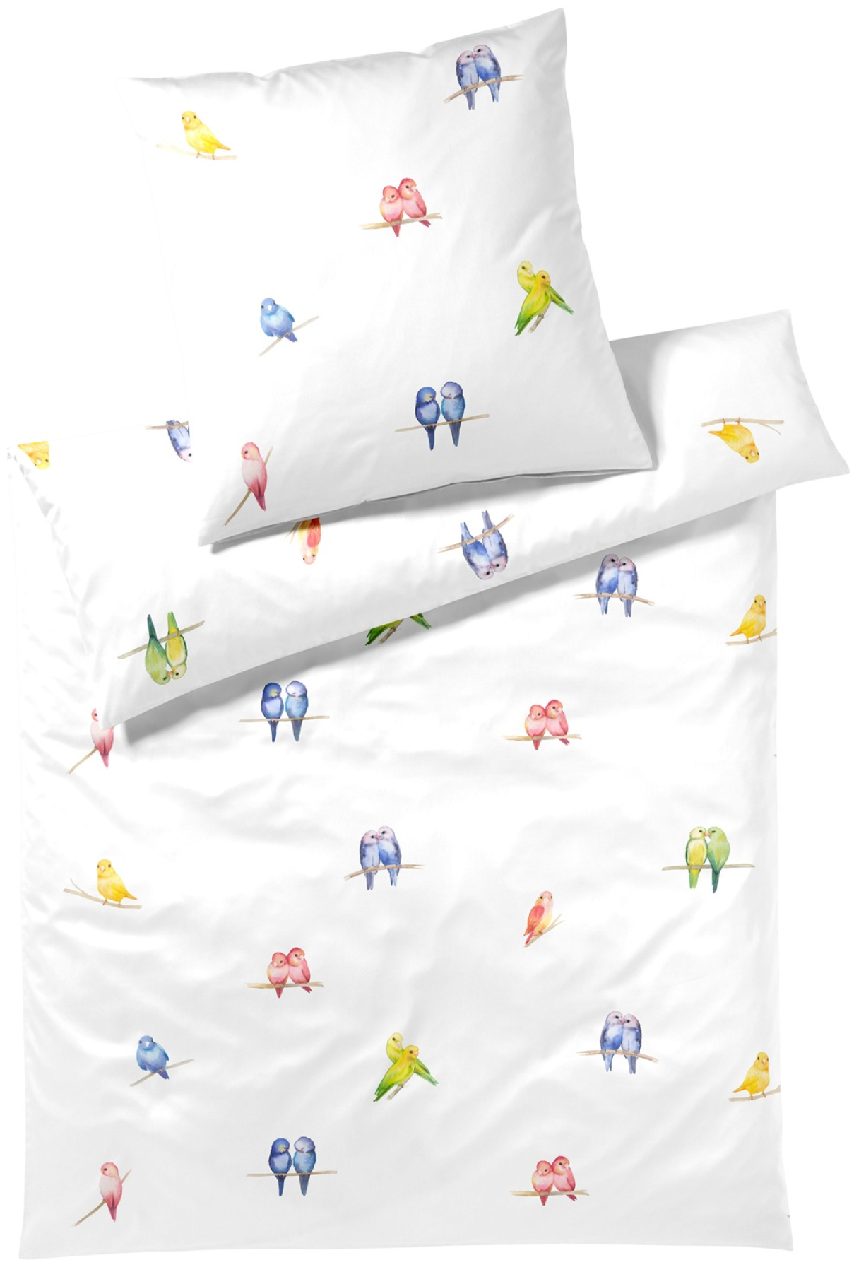 elegante Mako-Satin Bettwäsche 'Lovebirds' 135 x 200 cm Weiß