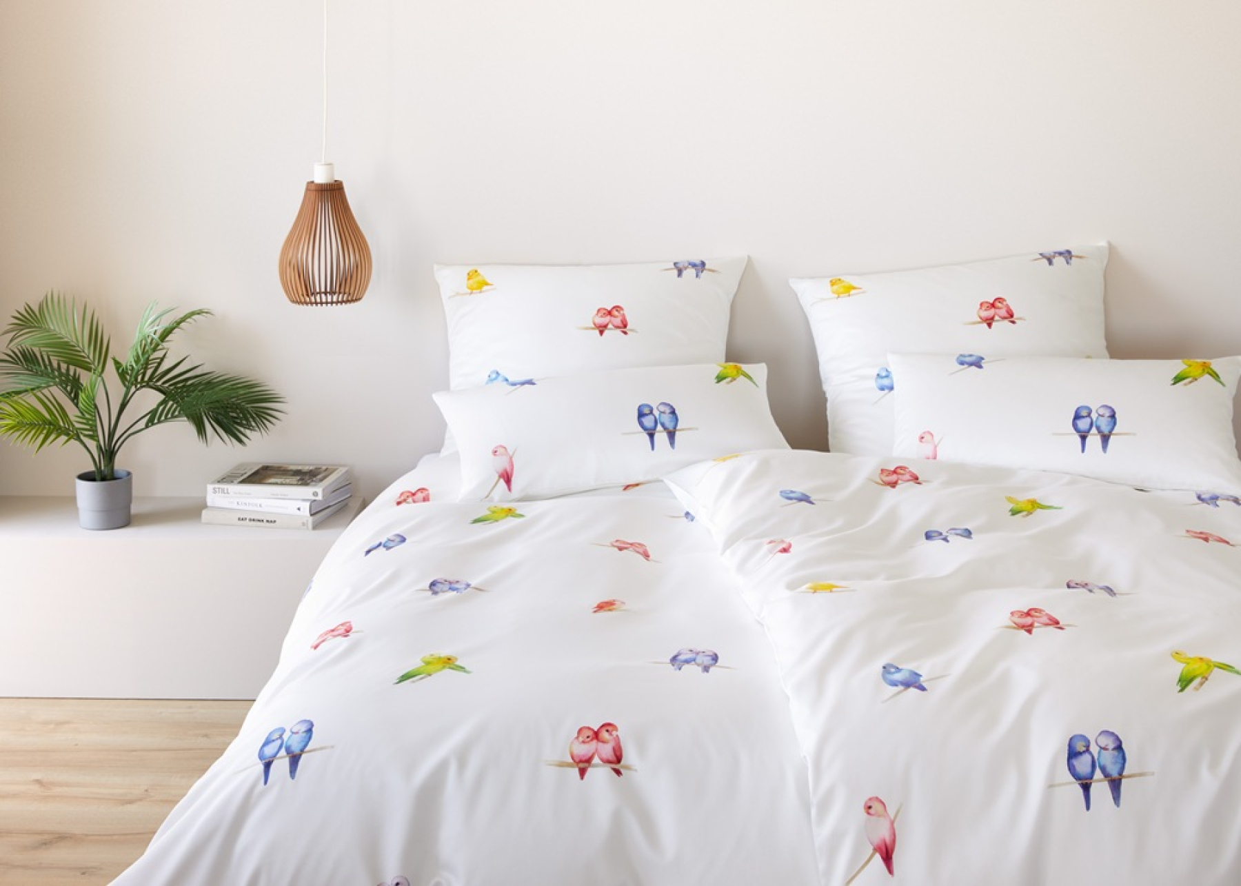 elegante Mako-Satin Bettwäsche 'Lovebirds' 135 x 200 cm Weiß