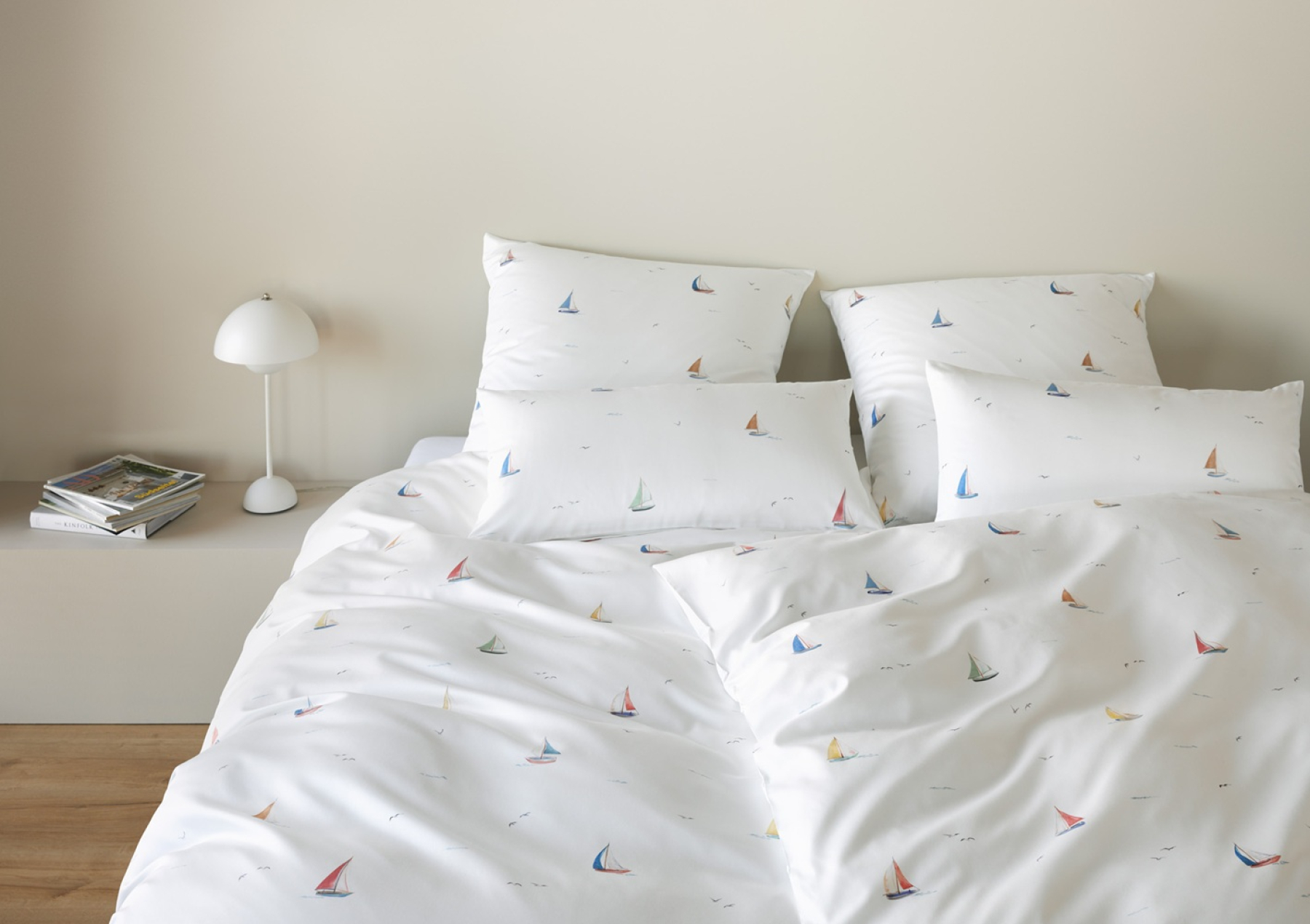 elegante Mako-Satin Bettwäsche 'Sail Away' 135 x 200 cm Weiß