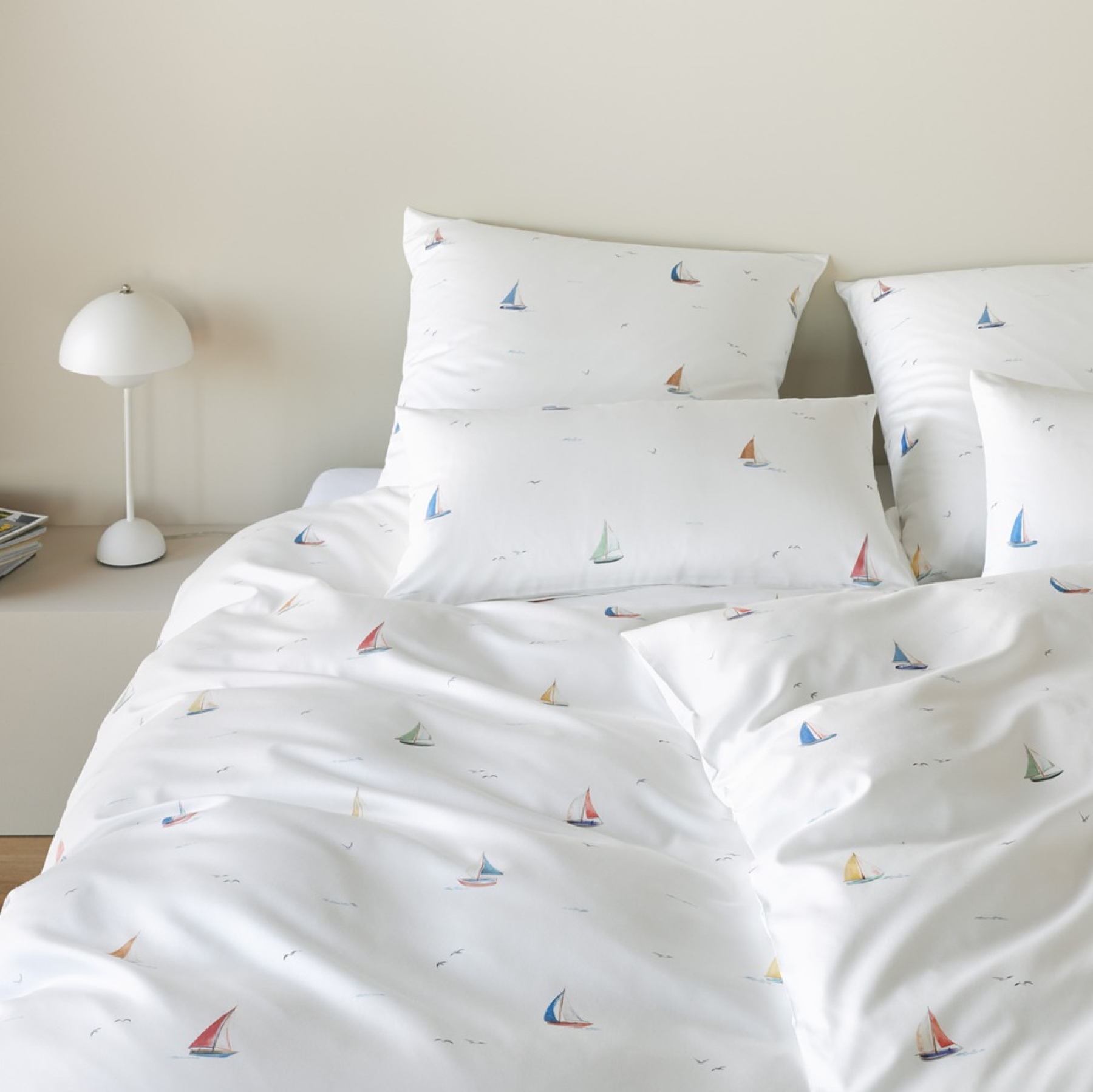 elegante Mako-Satin Bettwäsche 'Sail Away' 135 x 200 cm Weiß