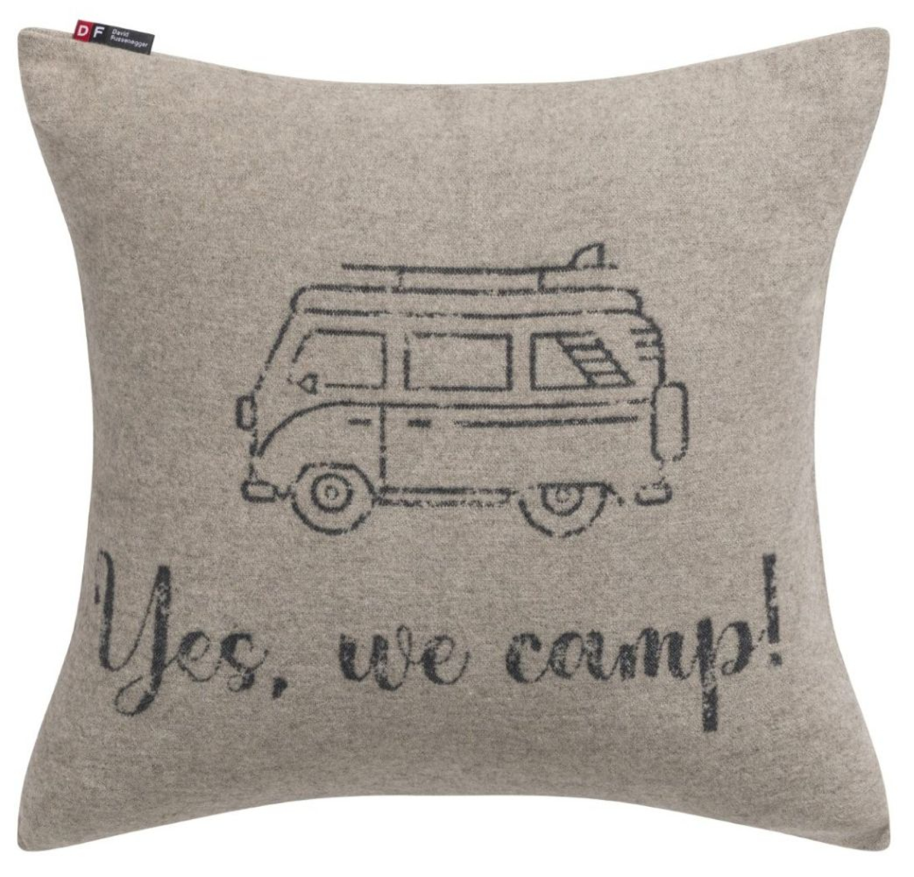 David Fussenegger Kissenhülle Silvretta 'Yes, we camp' 50 x 50 cm Rauch - Beige