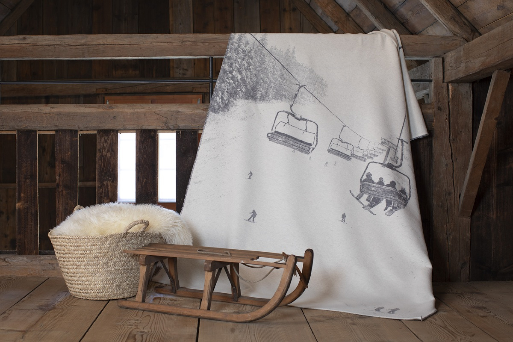 David Fussenegger Wohndecke Luca 'Skilift' 140 x 200 cm Rohweiß