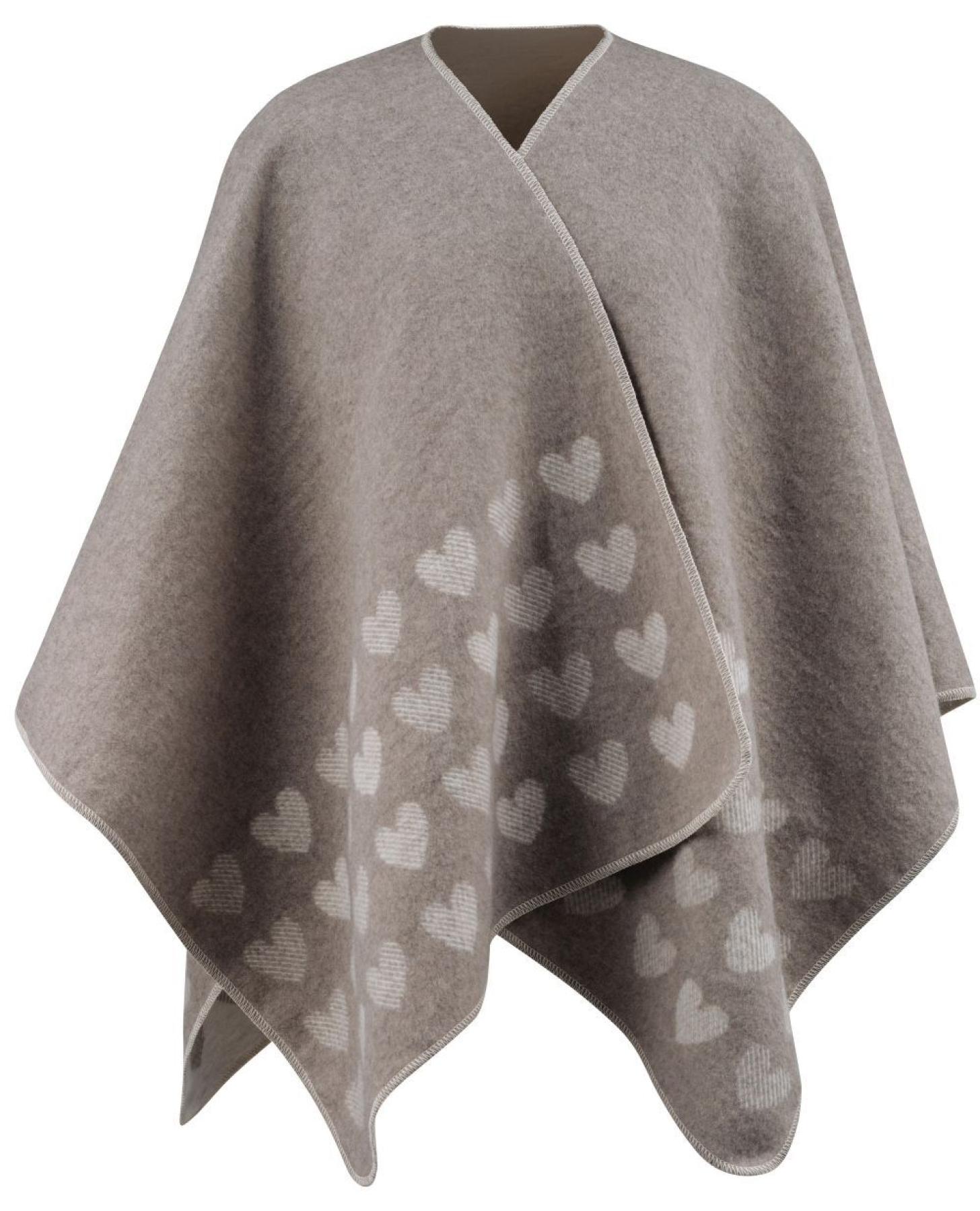 David Fussenegger Poncho Silvretta 'Herzen/Love' 70 x 140 cm Rauch- Beige