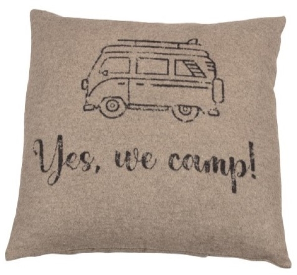 David Fussenegger Kissenhülle Silvretta 'Yes, we camp' 50 x 50 cm Rauch - Beige