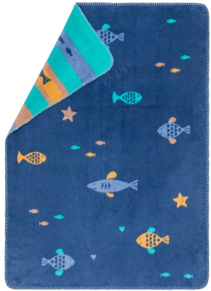 David Fussenegger Babydecke Mila 'Fische' 75 x 100 cm Marine - Blau