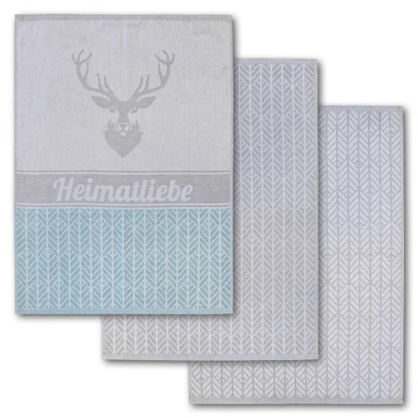 Dyckhoff Geschirrtuch 3er Set 'Heimatliebe' 50 x 70 cm Grau