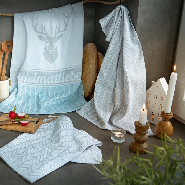 Dyckhoff Geschirrtuch 3er Set 'Heimatliebe' 50 x 70 cm Grau