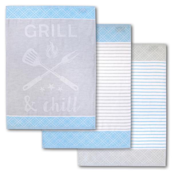 Dyckhoff Geschirrtuch 3er Set 'Grill & Chill' 50 x 70 cm Aqua - Blau
